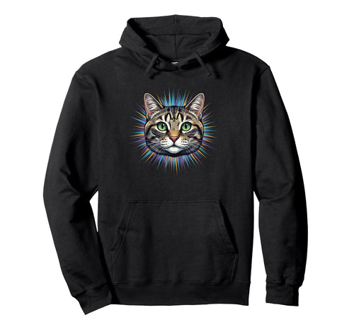 Rainbow Tabby Cat Head Portrait Hoodie - Custom Art Print Men Women - T-Shirt, Sweatshirt, Hoodie