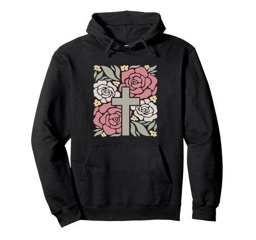 Floral Christian Cross Boho Flower Hoodie - Minimalist Print for Adults - T-Shirt, Sweatshirt, Hoodie