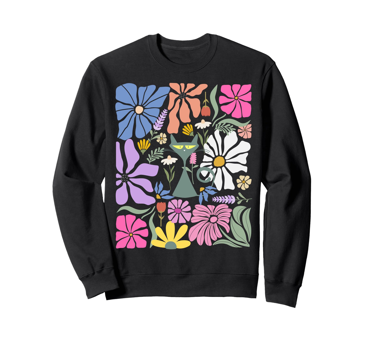 Cat Boho Floral Kitty And Abstract Sweatshirt - Trendy Graphic for Adults - T-Shirt, Sweatshirt, Hoodie