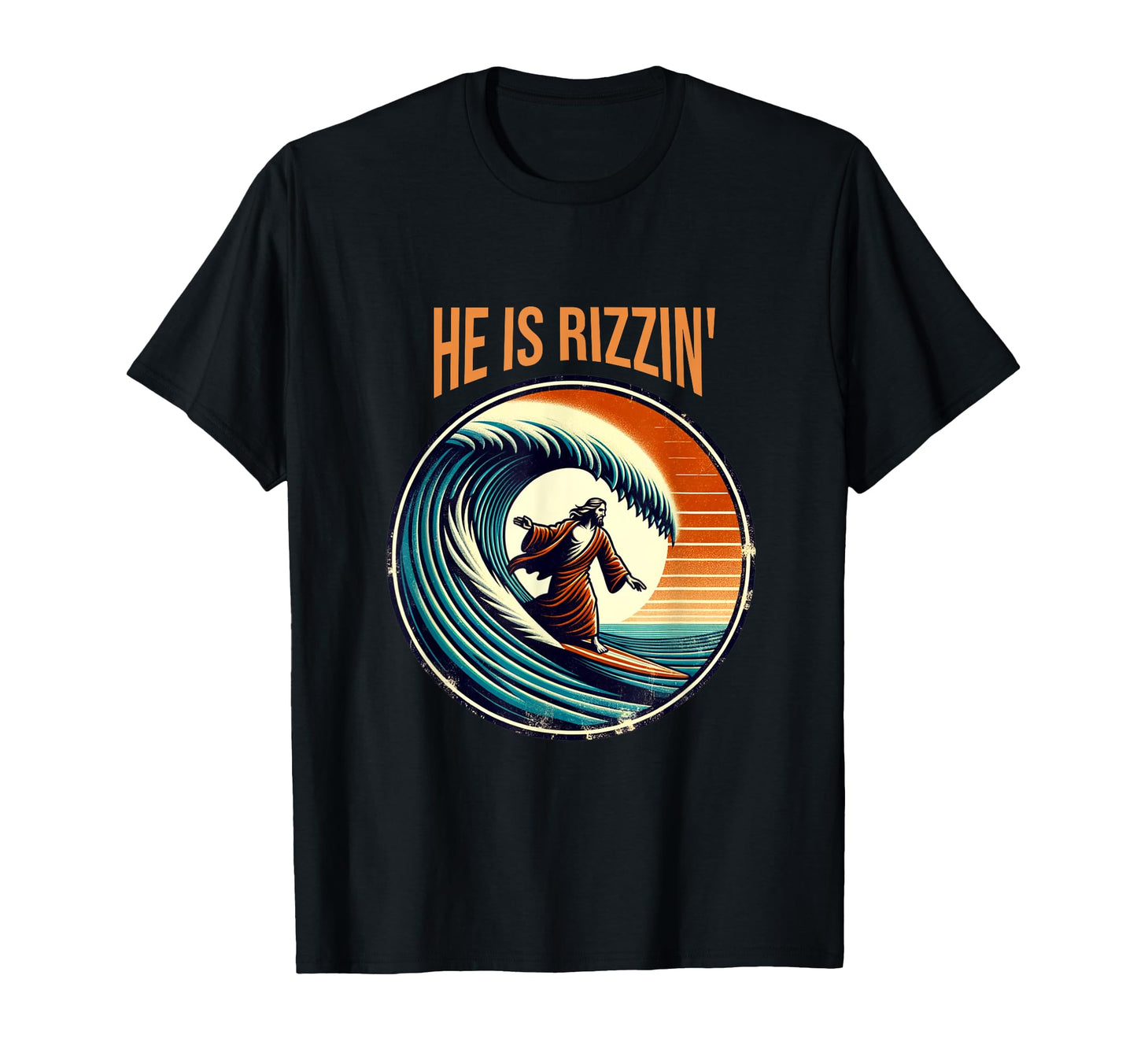 He Is Rizzin Jesus Surfing Funny Easter T-Shirt - Graphic Print for Adults - T-Shirt, Sweatshirt, Hoodie