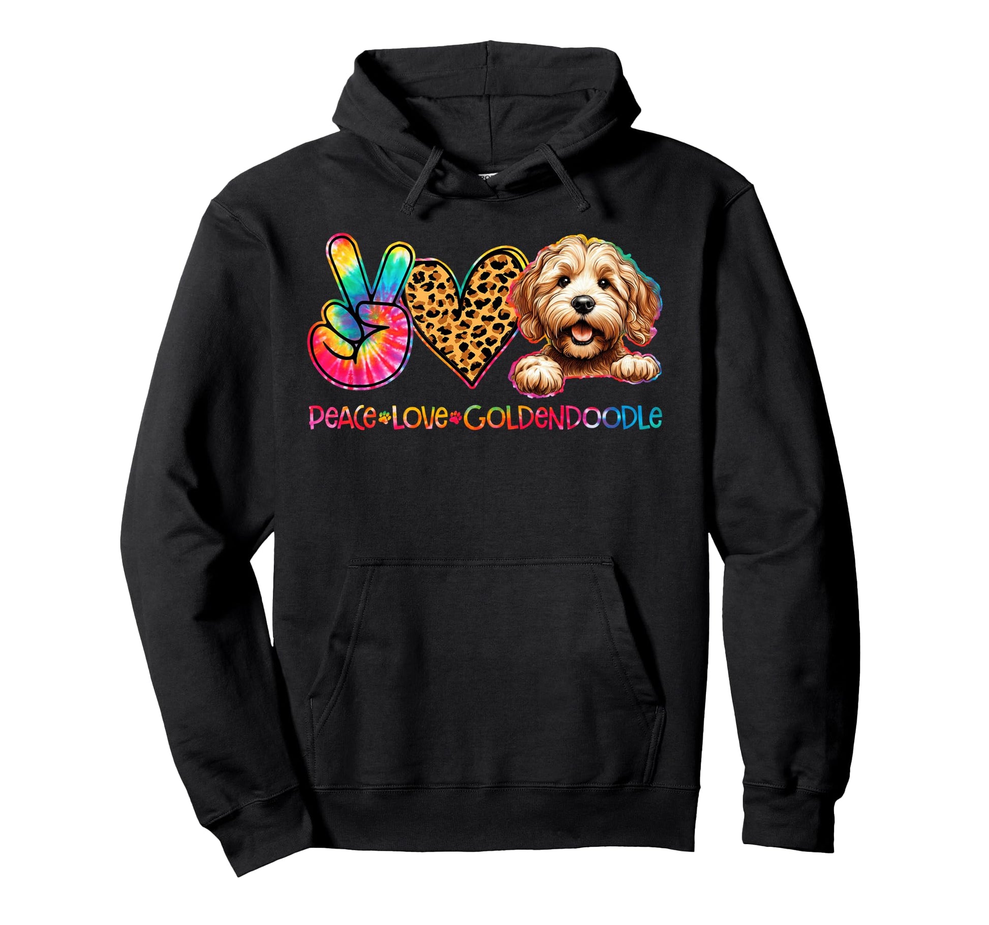 Peace Love Goldendoodle Tie Dye Dog Lover Hoodie - Custom Art Print Unisex - T-Shirt, Sweatshirt, Hoodie