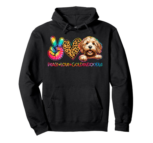 Peace Love Goldendoodle Tie Dye Dog Lover Hoodie - Custom Art Print Unisex - T-Shirt, Sweatshirt, Hoodie