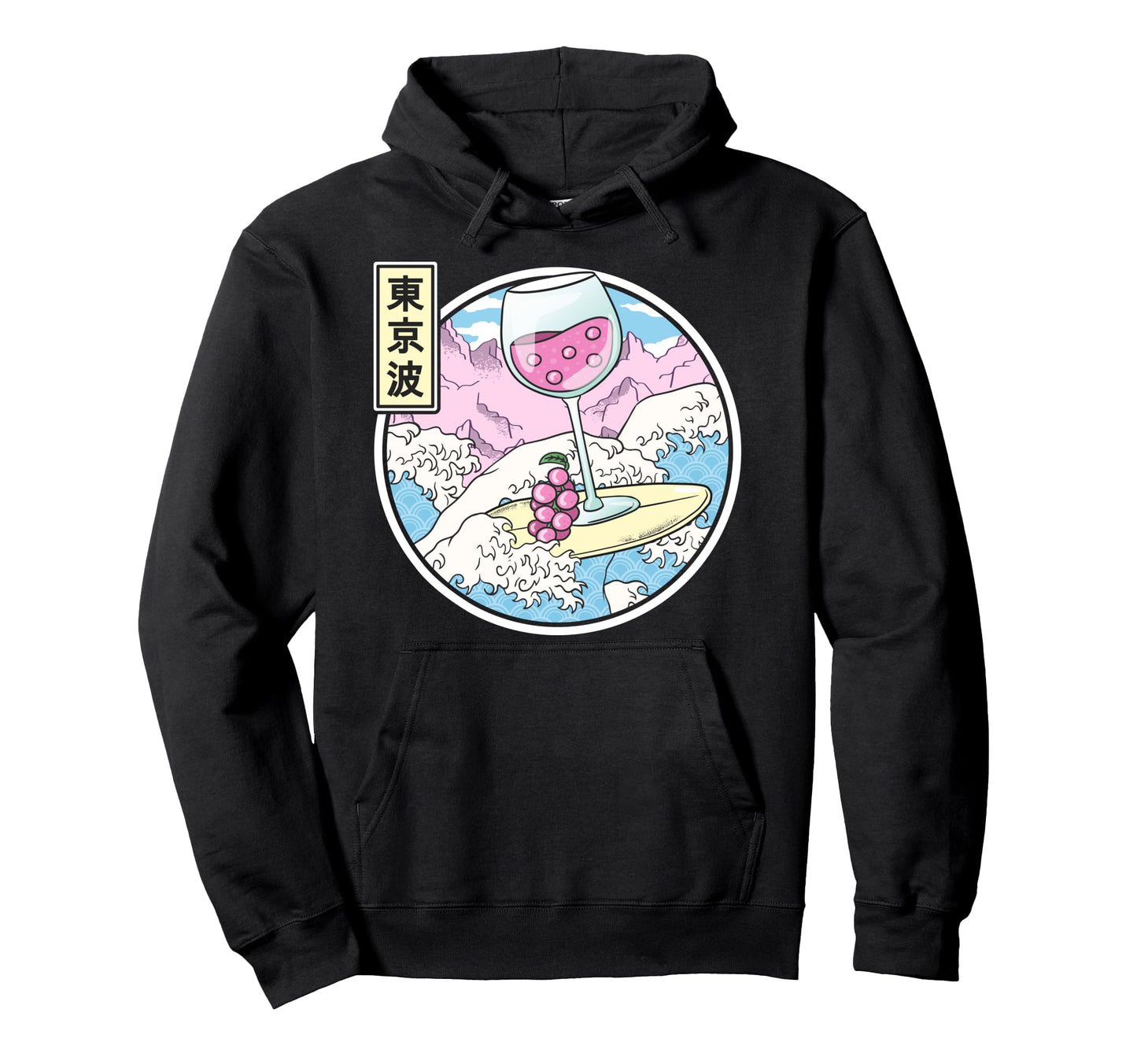 Surfing Wine Glass Japan Waves Kawaii Hoodie - Casual Everyday Wear Unisex - T-Shirt, Sweatshirt, Hoodie