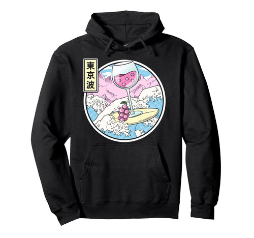 Surfing Wine Glass Japan Waves Kawaii Hoodie - Casual Everyday Wear Unisex - T-Shirt, Sweatshirt, Hoodie