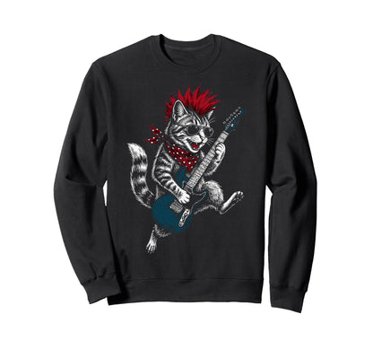 Funny Cat Playing Guitar Usa Sweatshirt - Aesthetic Graphic for Adults - T-Shirt, Sweatshirt, Hoodie