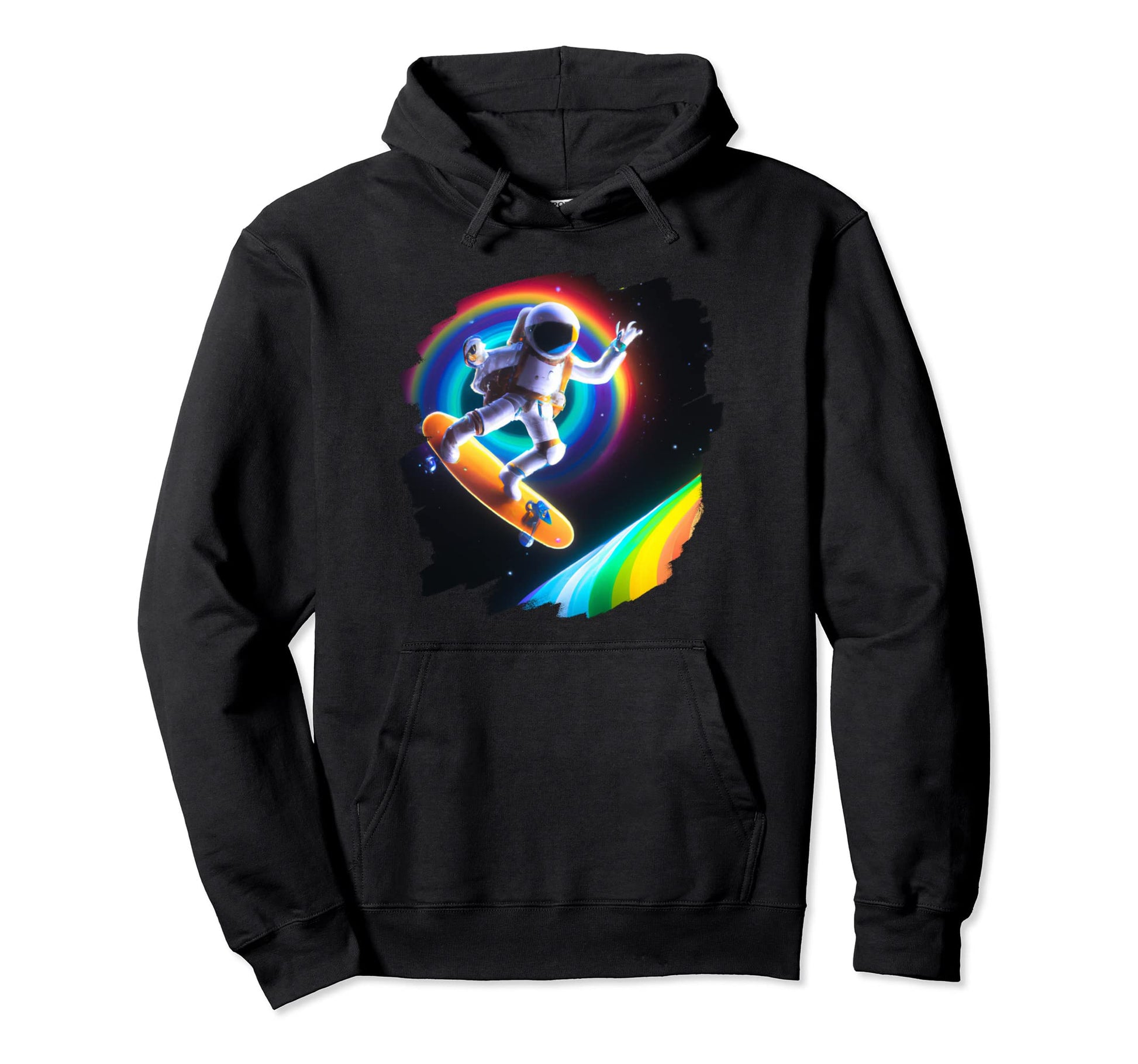 Astronaut Skateboarding Space Rainbow Hoodie - Fun Novelty Design Unisex - T-Shirt, Sweatshirt, Hoodie