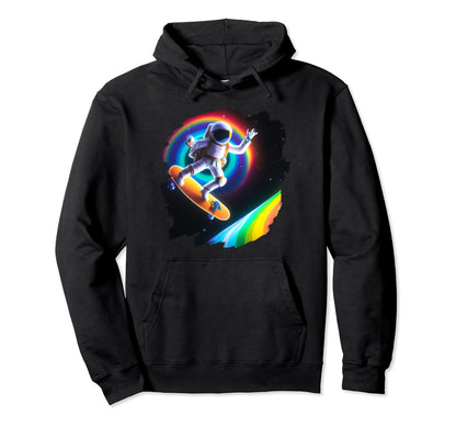 Astronaut Skateboarding Space Rainbow Hoodie - Fun Novelty Design Unisex - T-Shirt, Sweatshirt, Hoodie