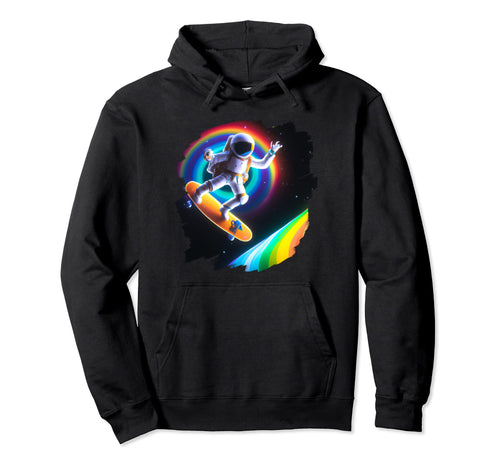 Astronaut Skateboarding Space Rainbow Hoodie - Fun Novelty Design Unisex - T-Shirt, Sweatshirt, Hoodie
