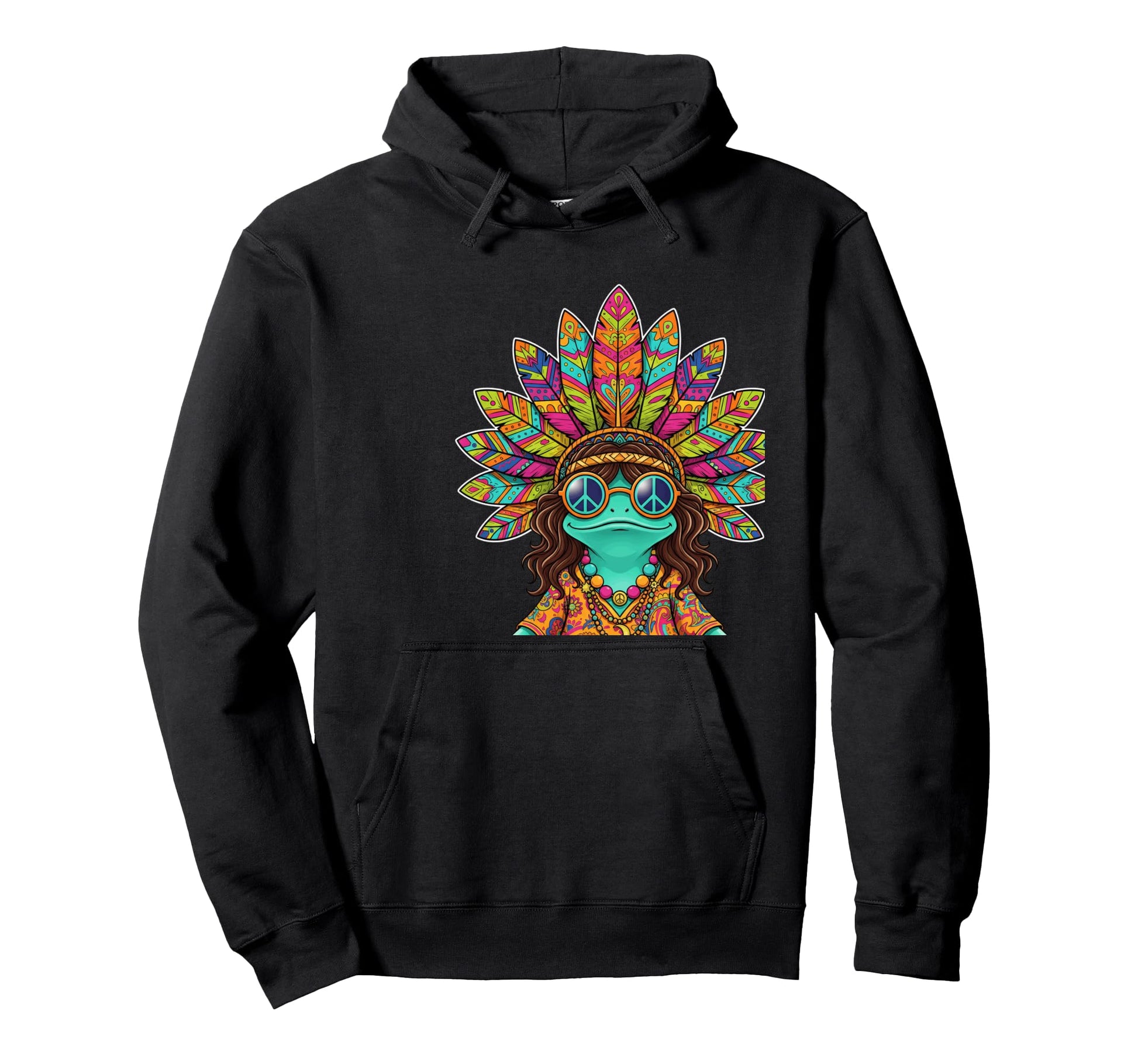 Hippie Frog Peace Sign Meditation Hoodie - Fun Novelty Design Men Women - T-Shirt, Sweatshirt, Hoodie
