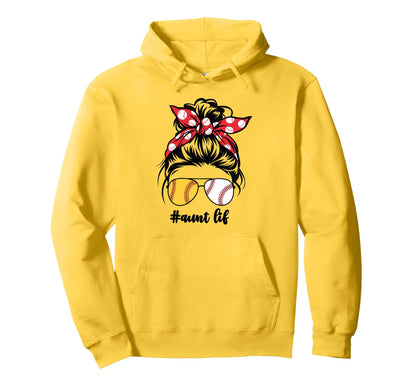 Half Softball And Baseball Aunt Life Hoodie - Unique Graphic Men Women - T-Shirt, Sweatshirt, Hoodie