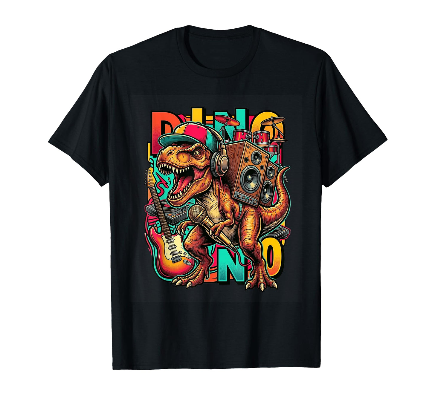 Dino Dj Music Dinosaur Rock Band Art T-Shirt - Custom Art Print Men Women - T-Shirt, Sweatshirt, Hoodie