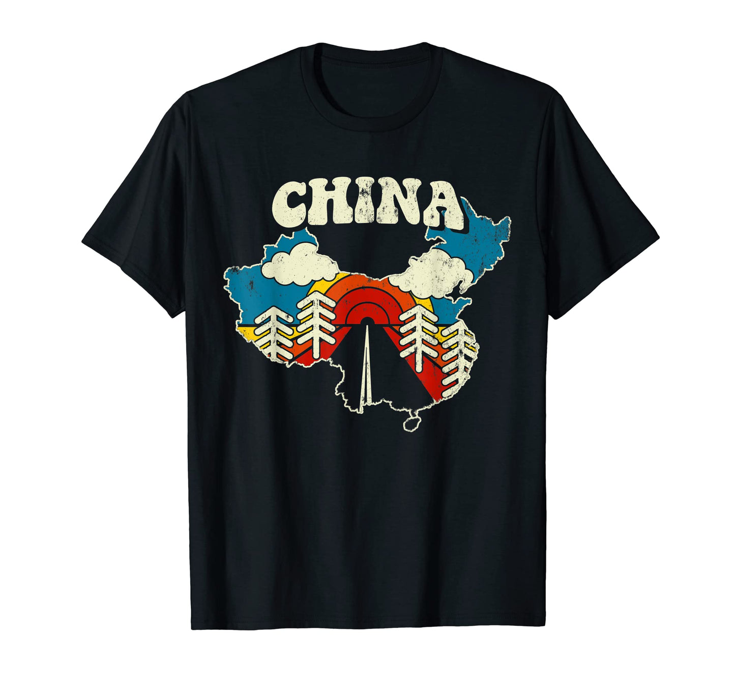 China Chinese Country Rainbow 70S Map T-Shirt - Minimalist Print Men Women - T-Shirt, Sweatshirt, Hoodie