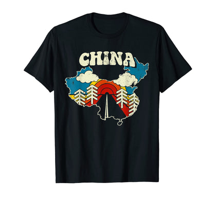 China Chinese Country Rainbow 70S Map T-Shirt - Minimalist Print Men Women - T-Shirt, Sweatshirt, Hoodie
