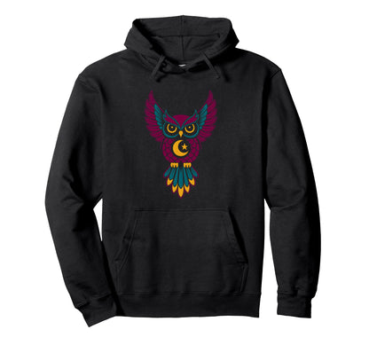Cosmic Owl Wisdom Boho Hippie Mandala Hoodie - Streetwear Style for Adults - T-Shirt, Sweatshirt, Hoodie