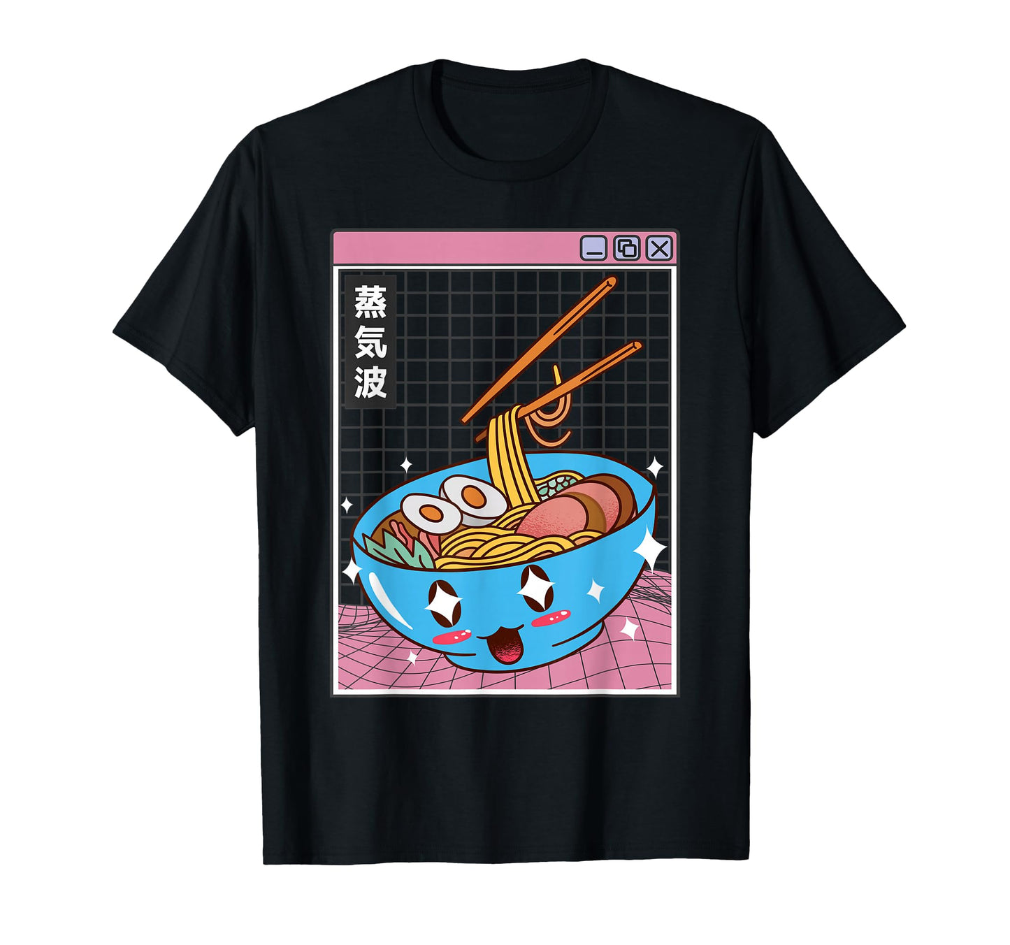 Ramen Noodles Bowl Kawaii Grid Vaporwave T-Shirt - Graphic Print Men Women - T-Shirt, Sweatshirt, Hoodie