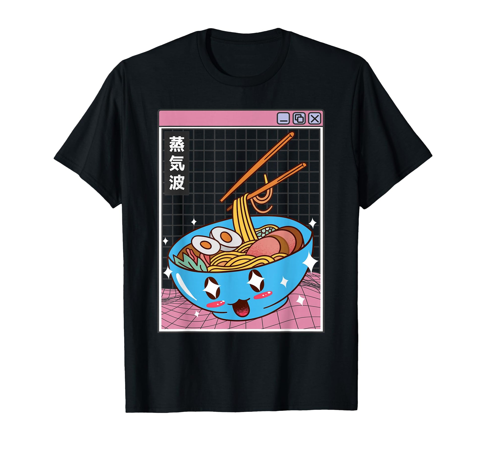 Ramen Noodles Bowl Kawaii Grid Vaporwave T-Shirt - Graphic Print Men Women - T-Shirt, Sweatshirt, Hoodie