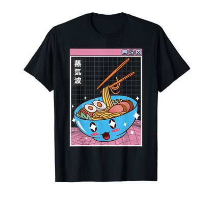 Ramen Noodles Bowl Kawaii Grid Vaporwave T-Shirt - Graphic Print Men Women - T-Shirt, Sweatshirt, Hoodie