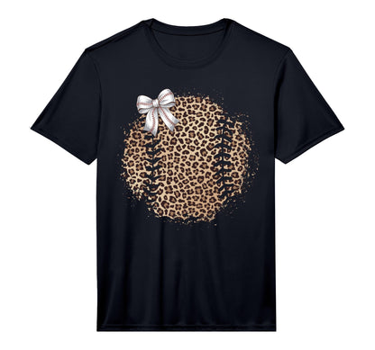 Baseball Mom Leopard Coquette Bow T-Shirt - Casual Everyday Wear Men Women - T-Shirt, Sweatshirt, Hoodie