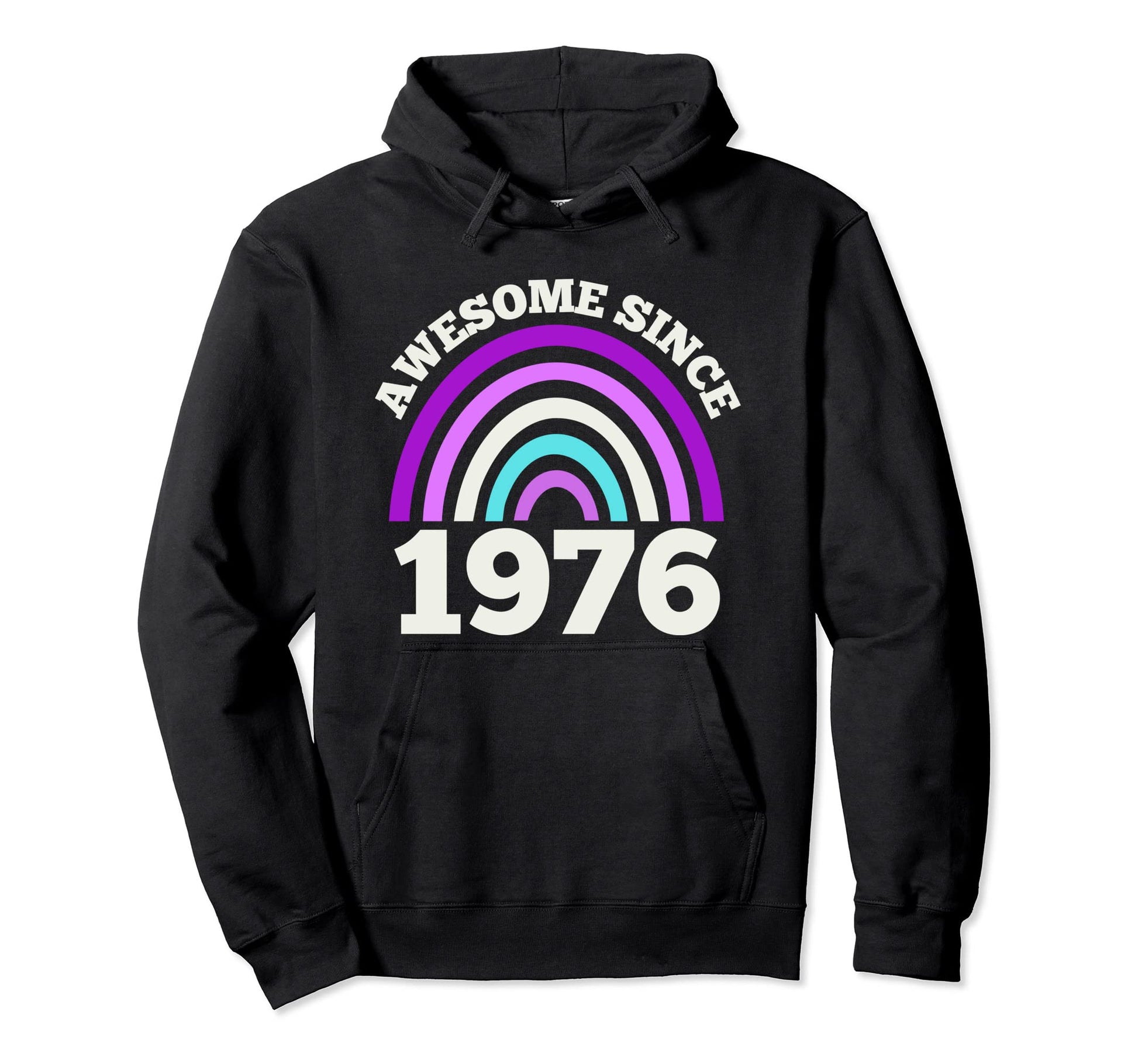 Awesome Since 1976 Purple Rainbow Hoodie - Aesthetic Graphic for Adults - T-Shirt, Sweatshirt, Hoodie