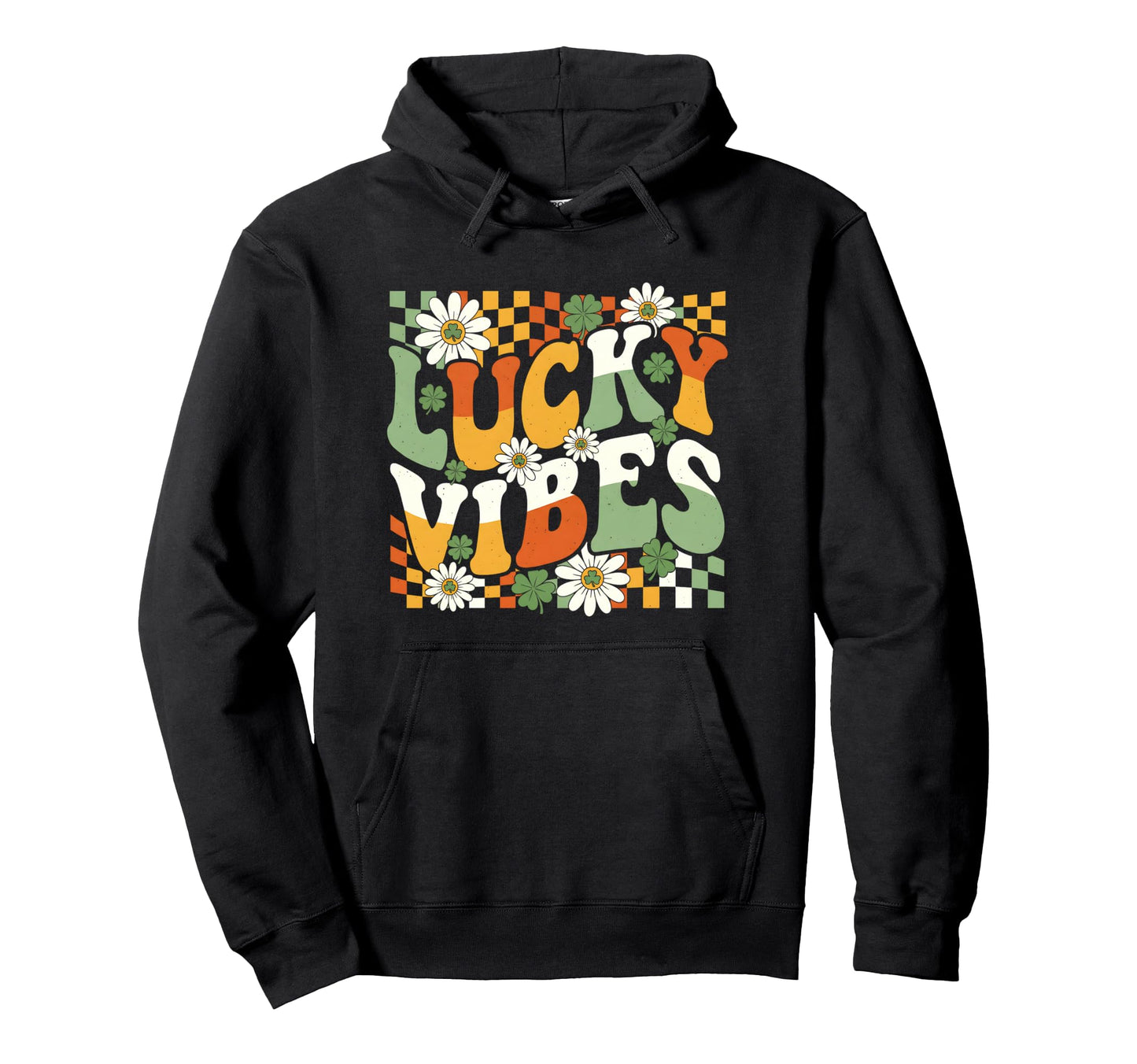 Lucky Vibes Groovy 1970S St Patricks Day Hoodie - Novelty Apparel Unisex - T-Shirt, Sweatshirt, Hoodie
