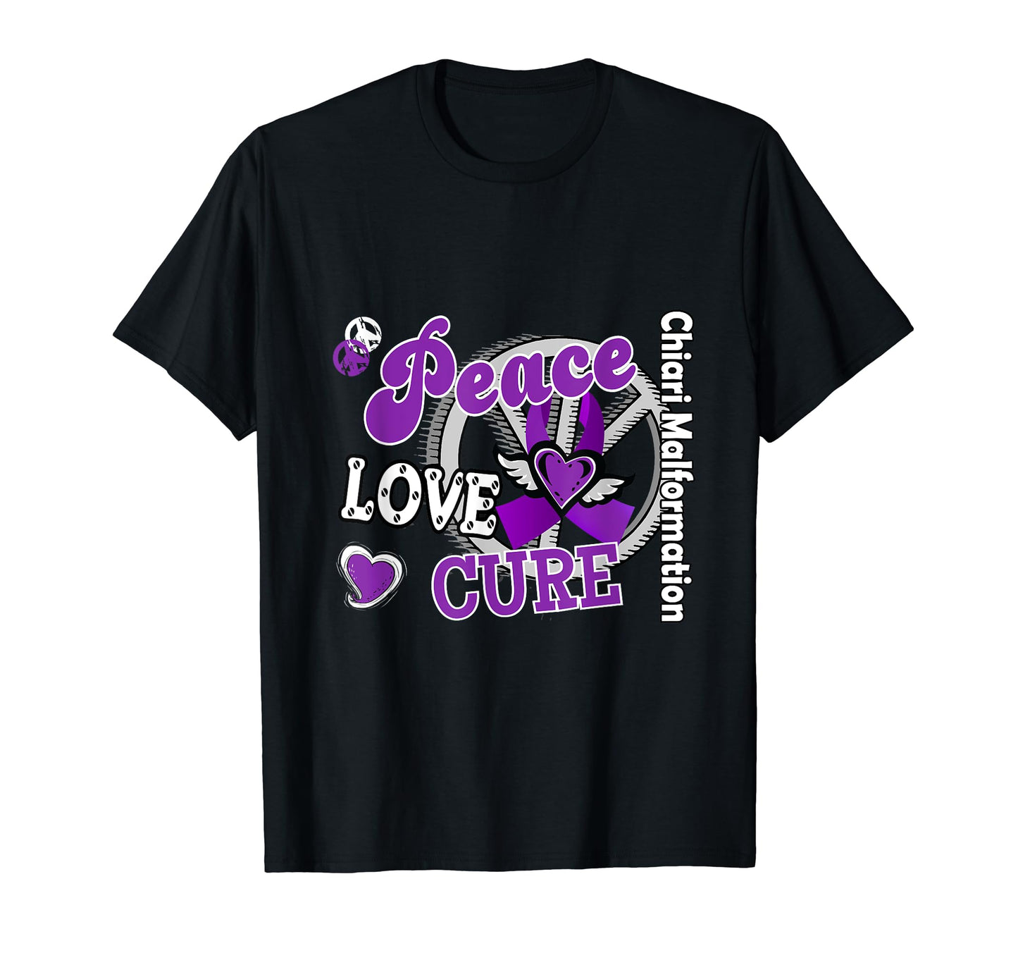 Chiari Malformation Peace Love Cure 2D T-Shirt - Graphic Print for Adults - T-Shirt, Sweatshirt, Hoodie