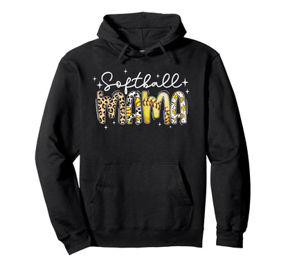 Softball Mama Leopard Game Day Hoodie - Streetwear Style for Adults - T-Shirt, Sweatshirt, Hoodie