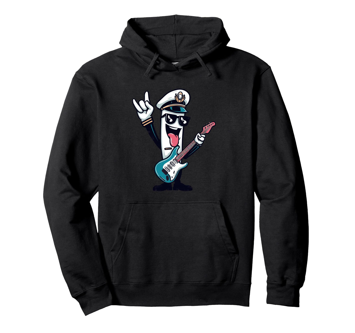 Funny Cartoon Captain Guitar Player Hoodie - Novelty Apparel Men Women - T-Shirt, Sweatshirt, Hoodie