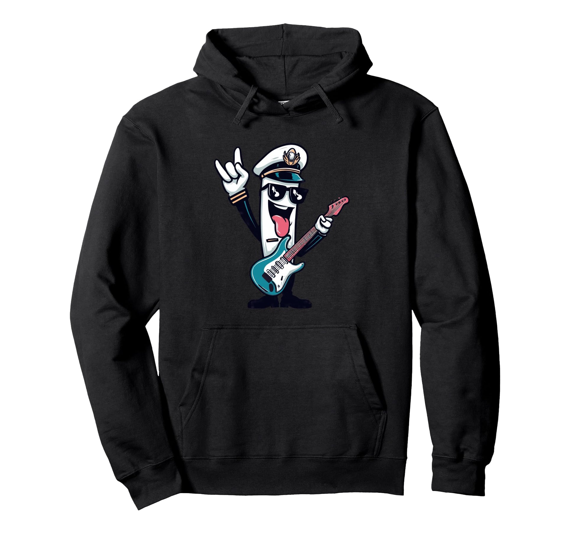 Funny Cartoon Captain Guitar Player Hoodie - Novelty Apparel Men Women - T-Shirt, Sweatshirt, Hoodie