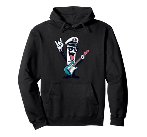 Funny Cartoon Captain Guitar Player Hoodie - Novelty Apparel Men Women - T-Shirt, Sweatshirt, Hoodie