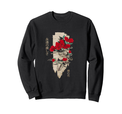 Japanese Tsubaki Flower Grunge Sweatshirt - Fun Novelty Design for Adults - T-Shirt, Sweatshirt, Hoodie