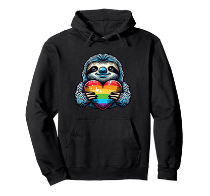 Sloth Gay Pride Rainbow Heart Trendy Hoodie - Minimalist Print Unisex - T-Shirt, Sweatshirt, Hoodie