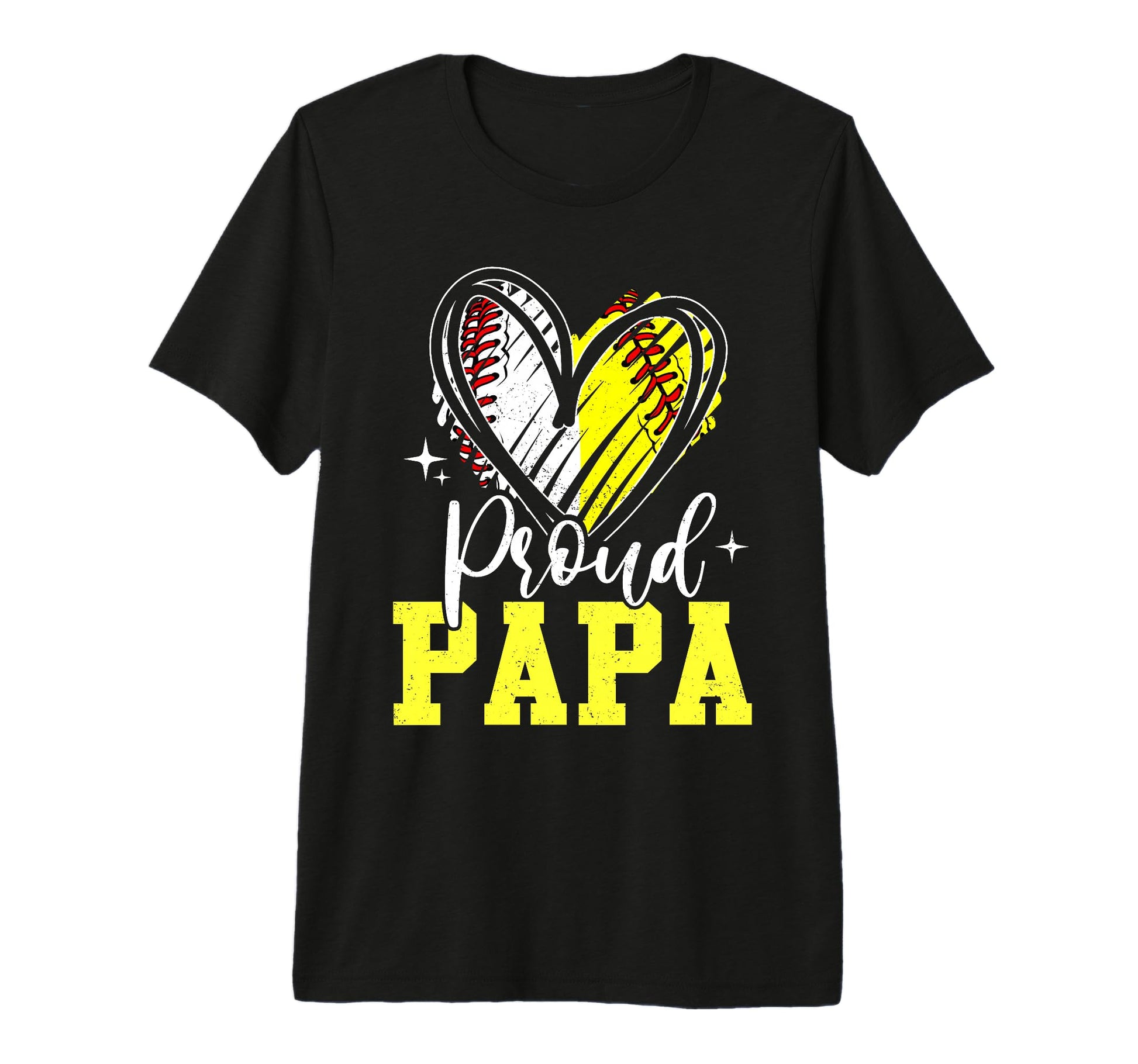 Proud Papa Baseball Softball Heart Dad Both T-Shirt - Graphic Print Unisex - T-Shirt, Sweatshirt, Hoodie