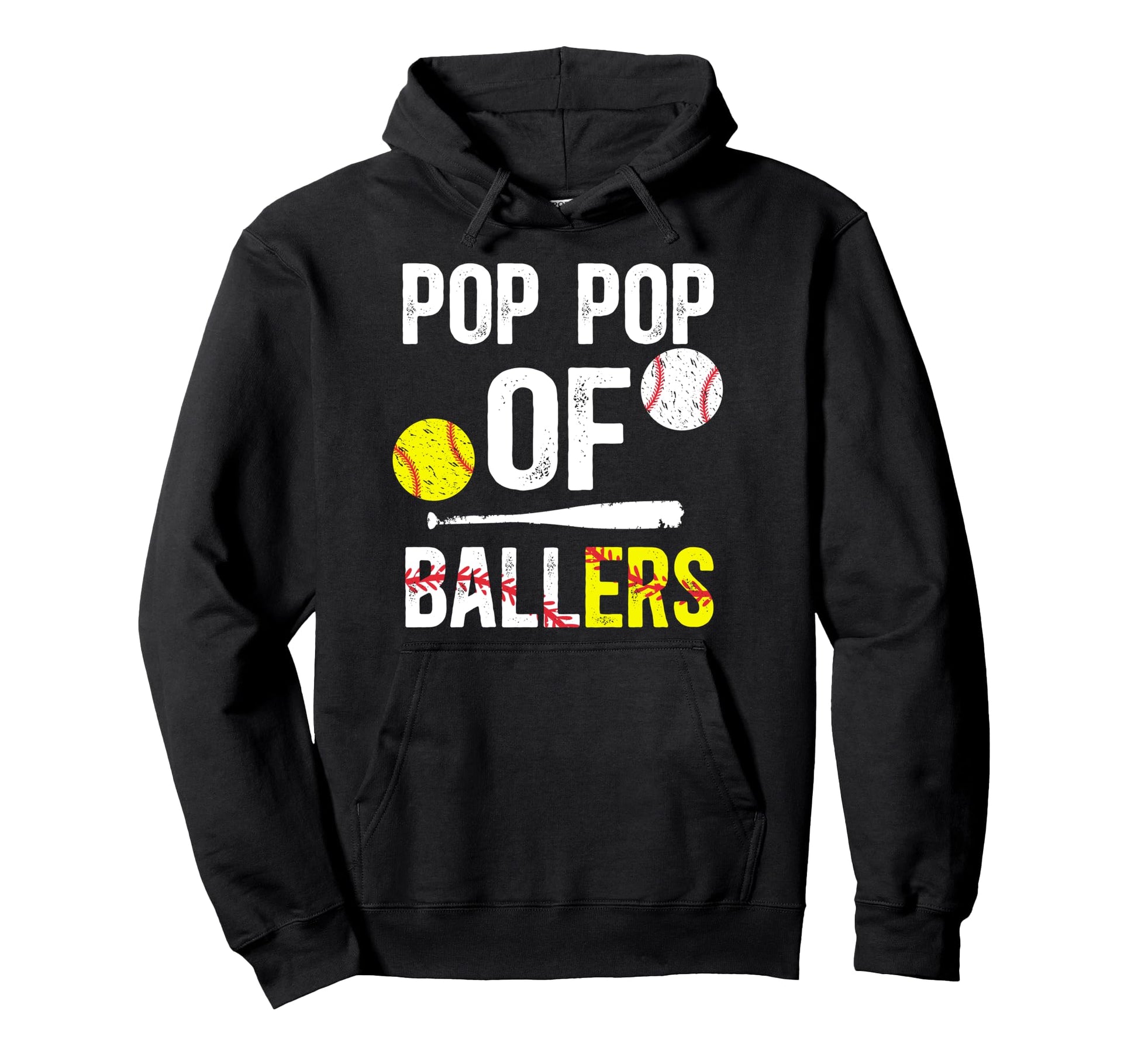 Pop Pop Ballers Softball Baseball Pop Pop Hoodie - Graphic Print Unisex - T-Shirt, Sweatshirt, Hoodie