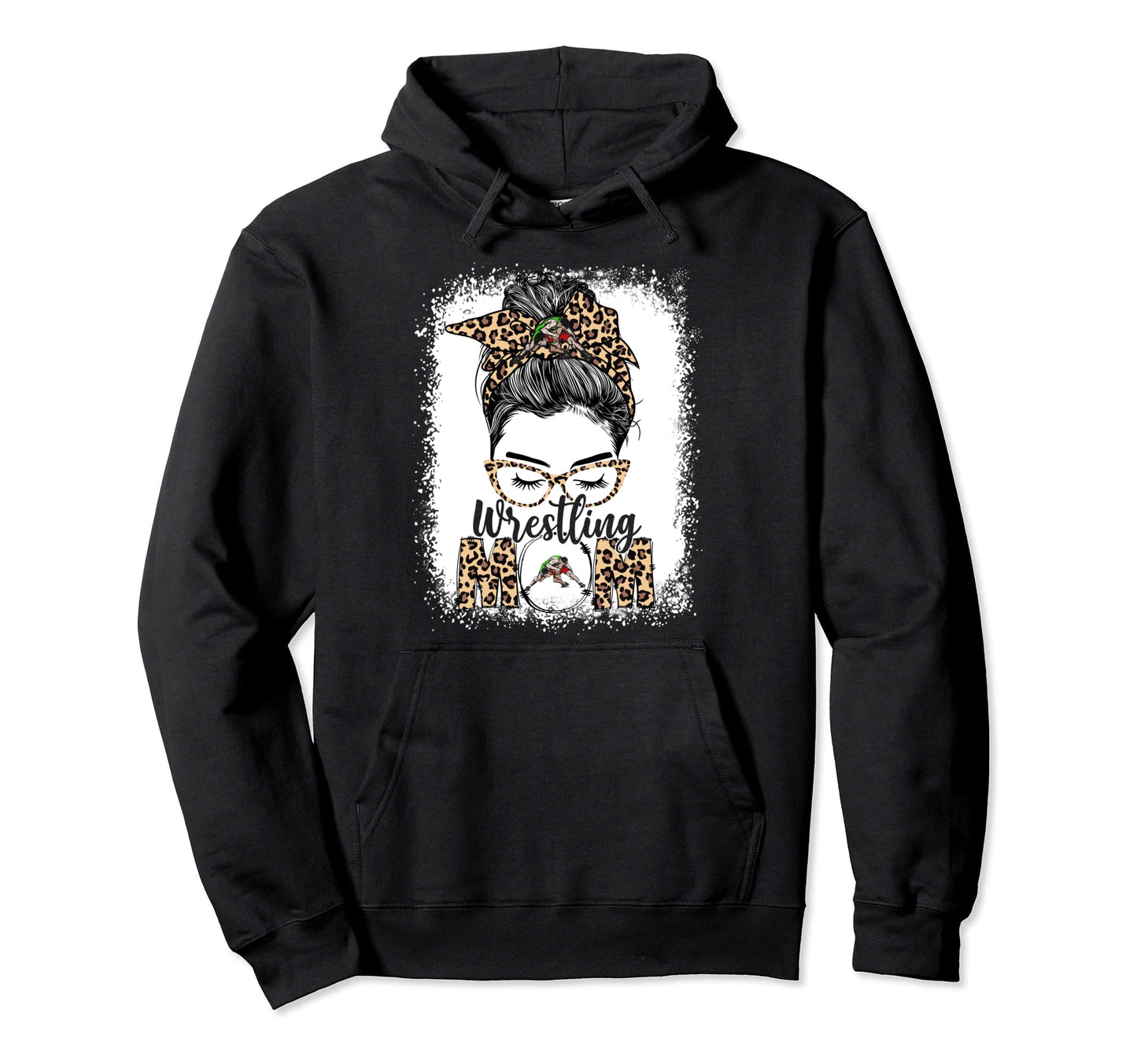 Wrestling Mom Game Day Messy Bun Leopard Hoodie - Trendy Graphic Men Women - T-Shirt, Sweatshirt, Hoodie
