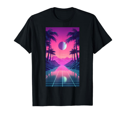 80S Vaporwave Aesthetic Landscape T-Shirt - Novelty Apparel Unisex - T-Shirt, Sweatshirt, Hoodie