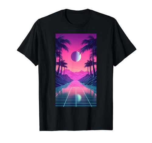 80S Vaporwave Aesthetic Landscape T-Shirt - Novelty Apparel Unisex - T-Shirt, Sweatshirt, Hoodie
