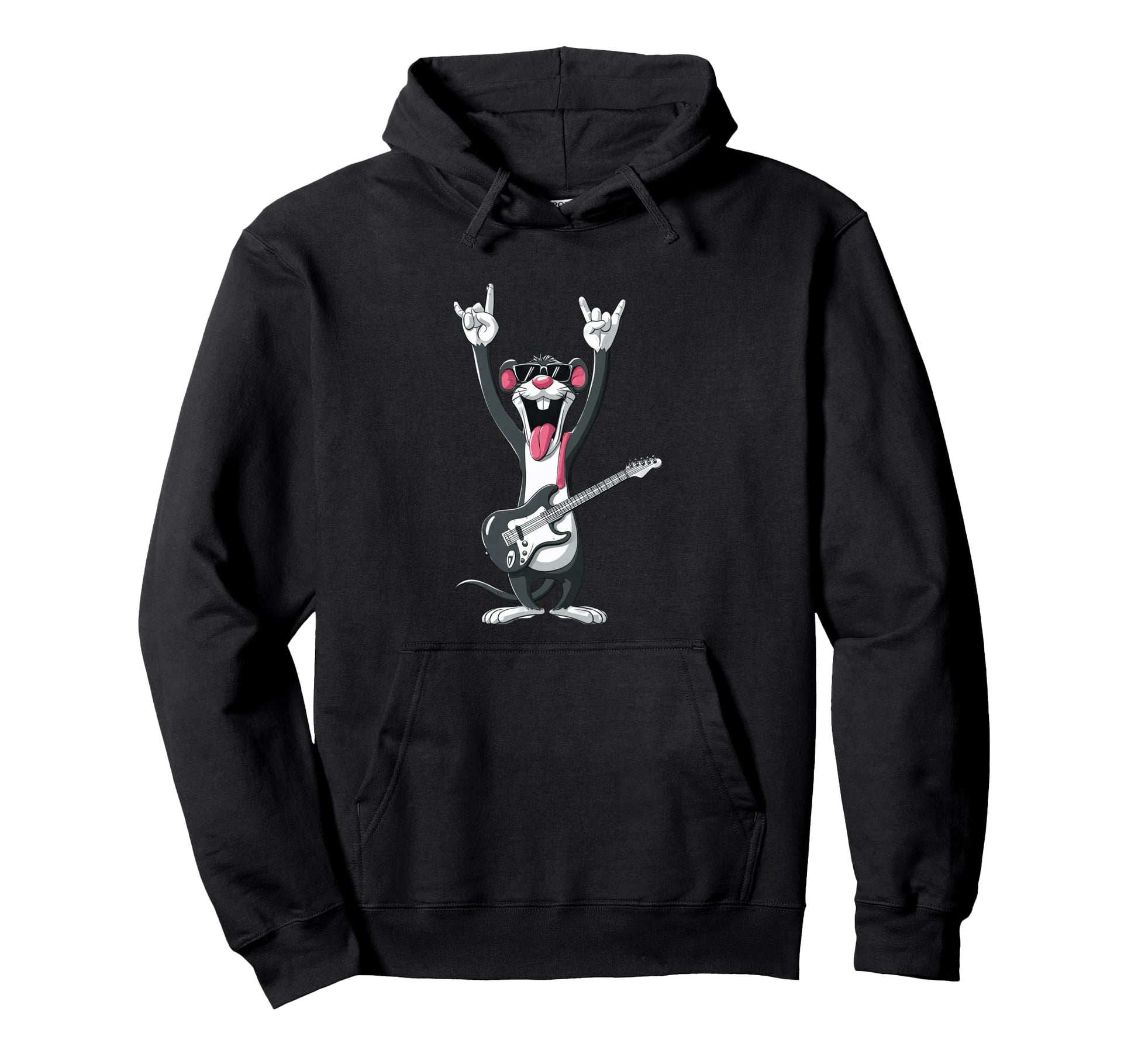Funny Cartoon Rock Mouse Guitarist Hoodie - Streetwear Style Men Women - T-Shirt, Sweatshirt, Hoodie