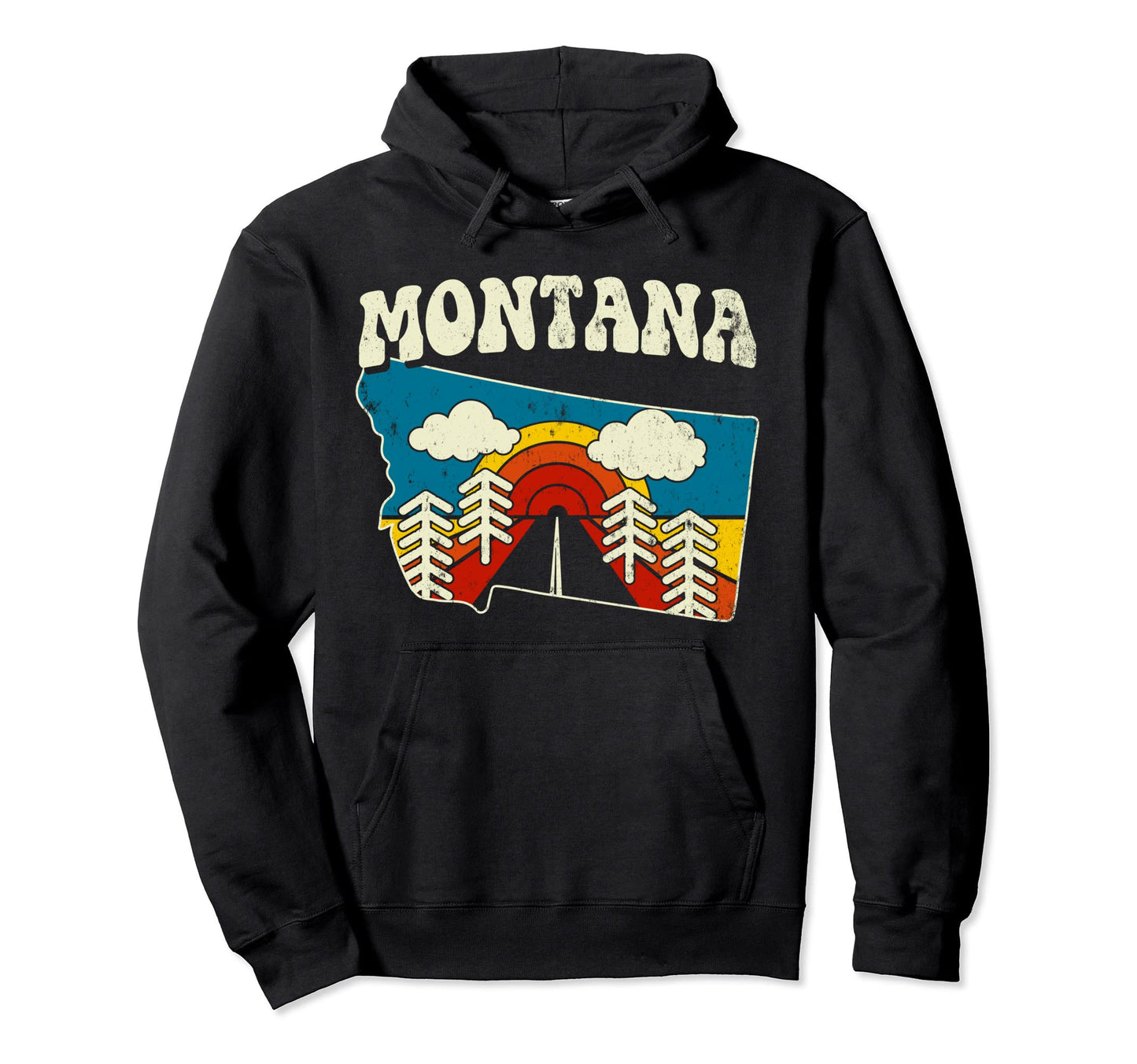 Montana State Rainbow Hippie 70S Map Hoodie - Aesthetic Graphic for Adults - T-Shirt, Sweatshirt, Hoodie