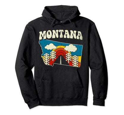 Montana State Rainbow Hippie 70S Map Hoodie - Aesthetic Graphic for Adults - T-Shirt, Sweatshirt, Hoodie