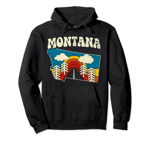Montana State Rainbow Hippie 70S Map Hoodie - Aesthetic Graphic for Adults - T-Shirt, Sweatshirt, Hoodie