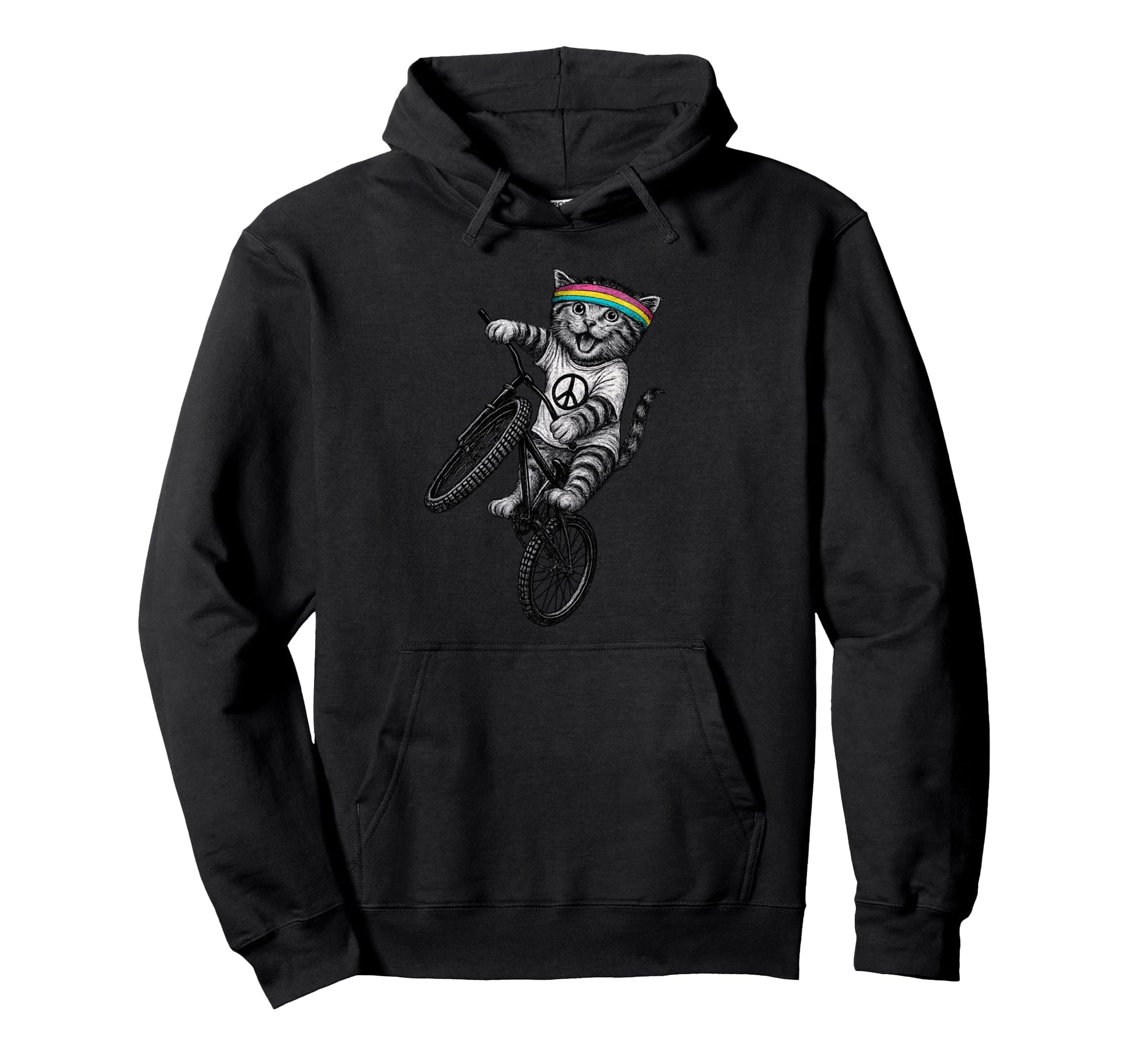 Cat Bike Kitten Wheelie Trick Hoodie - Casual Everyday Wear Men Women - T-Shirt, Sweatshirt, Hoodie
