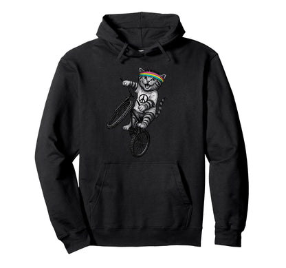 Cat Bike Kitten Wheelie Trick Hoodie - Casual Everyday Wear Men Women - T-Shirt, Sweatshirt, Hoodie
