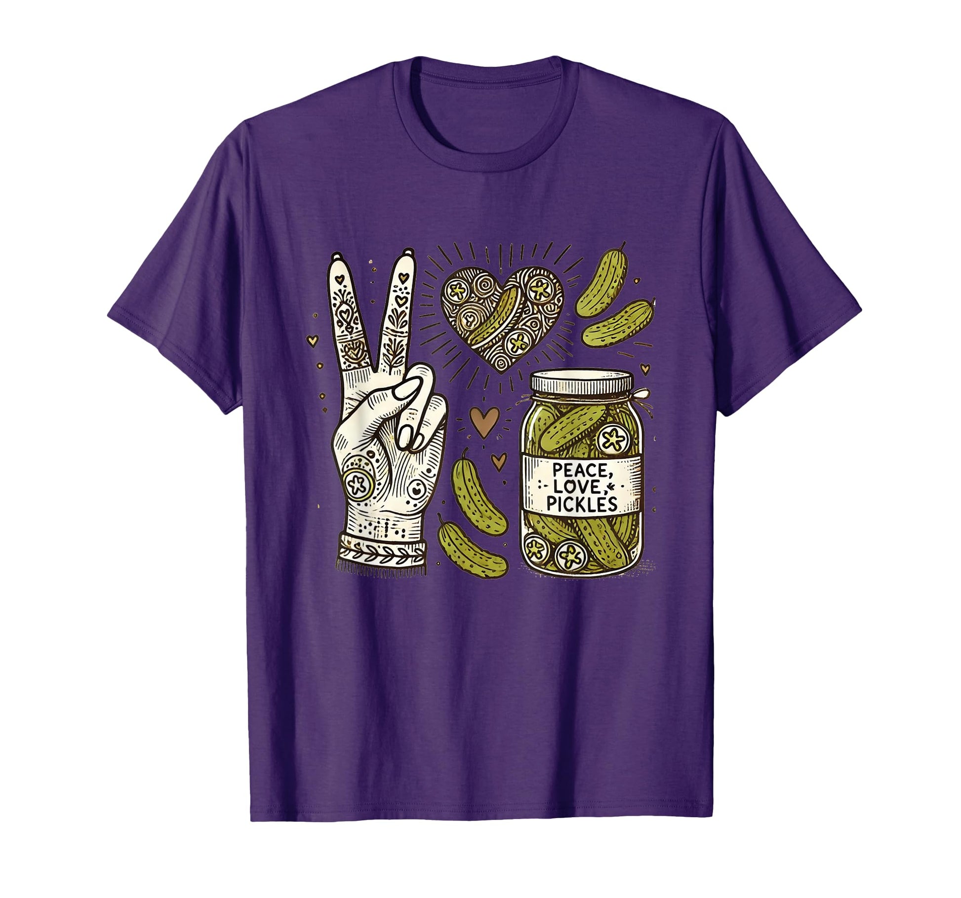 Groovy Peace Love Pickles Delight T-Shirt - Casual Everyday Wear Unisex - T-Shirt, Sweatshirt, Hoodie