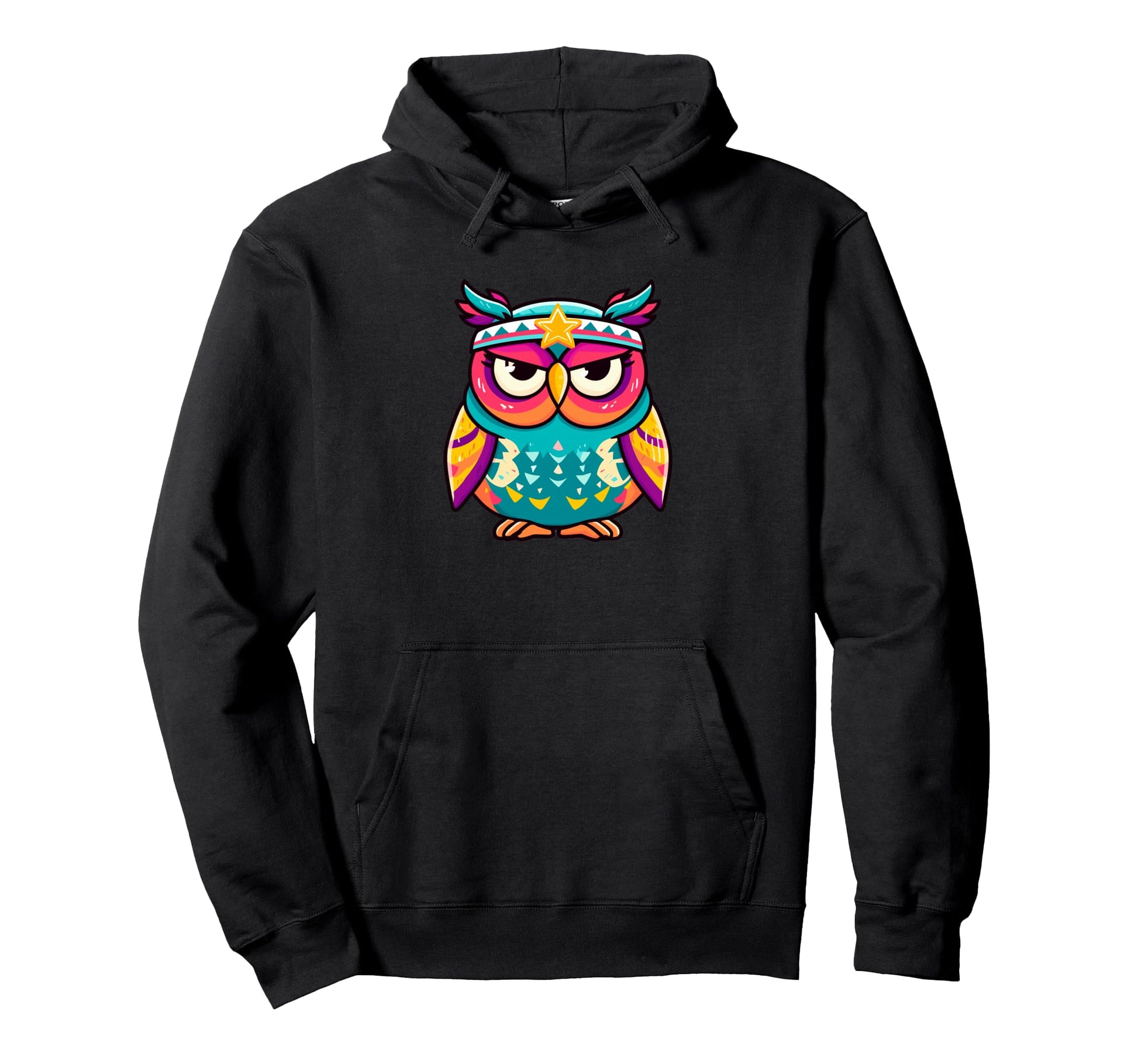 Colorful Kawaii Owl Star Headband Boho Hoodie - Minimalist Print Unisex - T-Shirt, Sweatshirt, Hoodie
