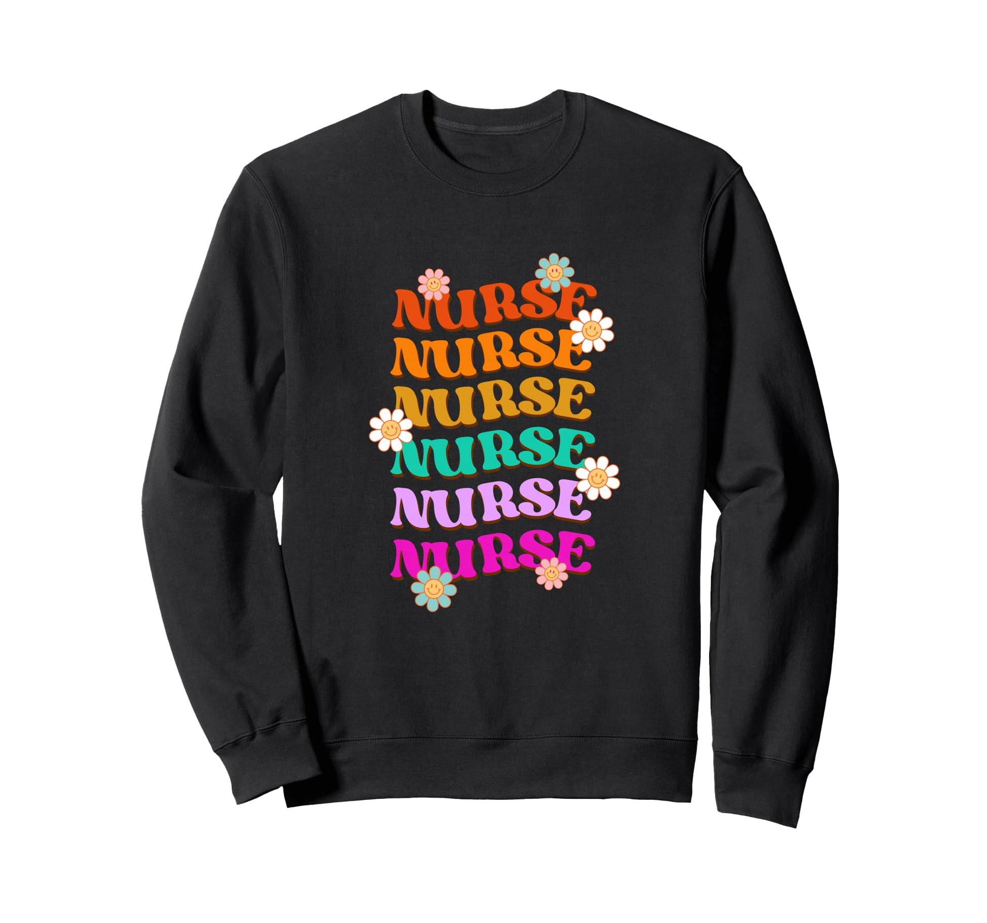 Nurse Rainbow Groovy Daisy Bold Sweatshirt - Aesthetic Graphic Unisex - T-Shirt, Sweatshirt, Hoodie