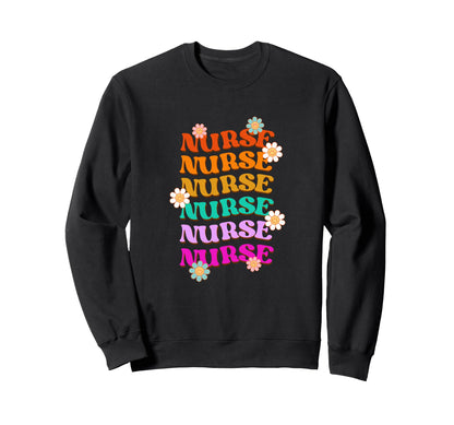 Nurse Rainbow Groovy Daisy Bold Sweatshirt - Aesthetic Graphic Unisex - T-Shirt, Sweatshirt, Hoodie