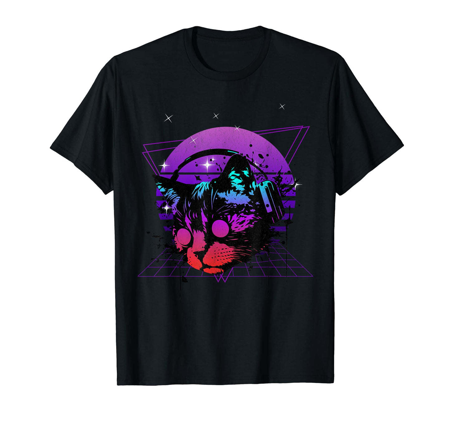 Synthwave Vaporwave Sunset Cat Is Dj T-Shirt - Novelty Apparel for Adults - T-Shirt, Sweatshirt, Hoodie