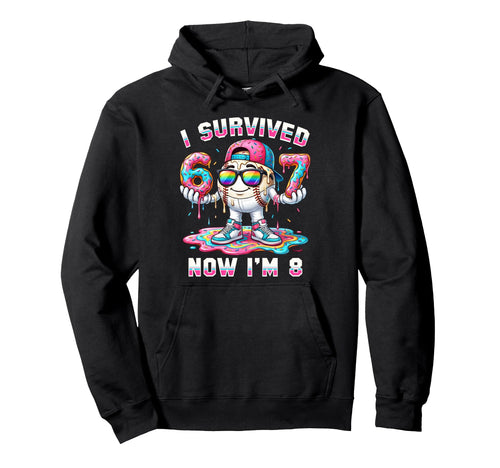 I Survived 67 Now Im 8 Baseball Drip Hoodie - Minimalist Print for Adults - T-Shirt, Sweatshirt, Hoodie