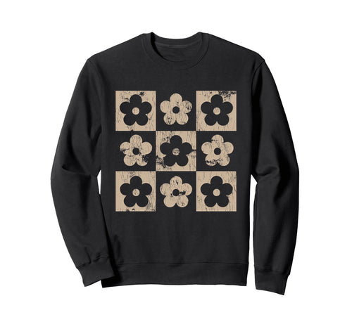 Neutral Checkerboard Daisy Flowers Sweatshirt - Streetwear Style Unisex - T-Shirt, Sweatshirt, Hoodie
