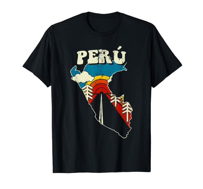 Per Peruvian Country Rainbow 70S Map T-Shirt - Aesthetic Graphic Men Women - T-Shirt, Sweatshirt, Hoodie